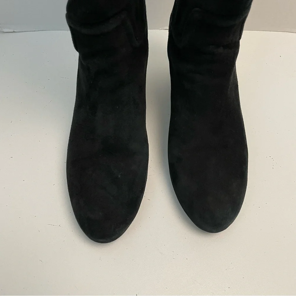 Tory Burch Boots Irene Wedge Tall Softy Suede Leather Logo Black